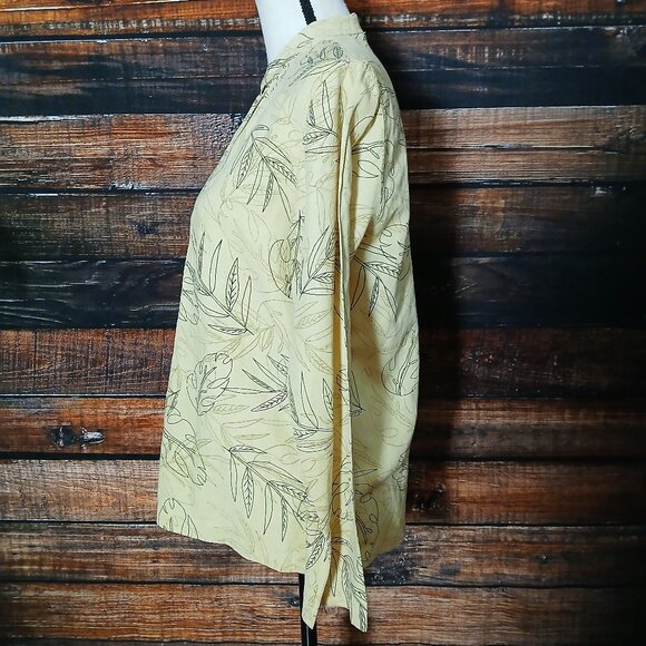 Chico's Blouse Size 0 S Silk Linen Blend Button Front Top Leaf Print Tan - Picture 6 of 9